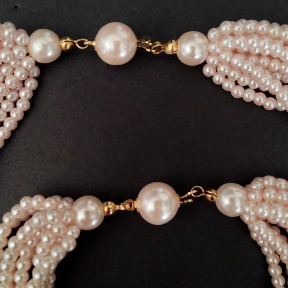 Vintage multi strand pink beaded necklace and bracelet set
